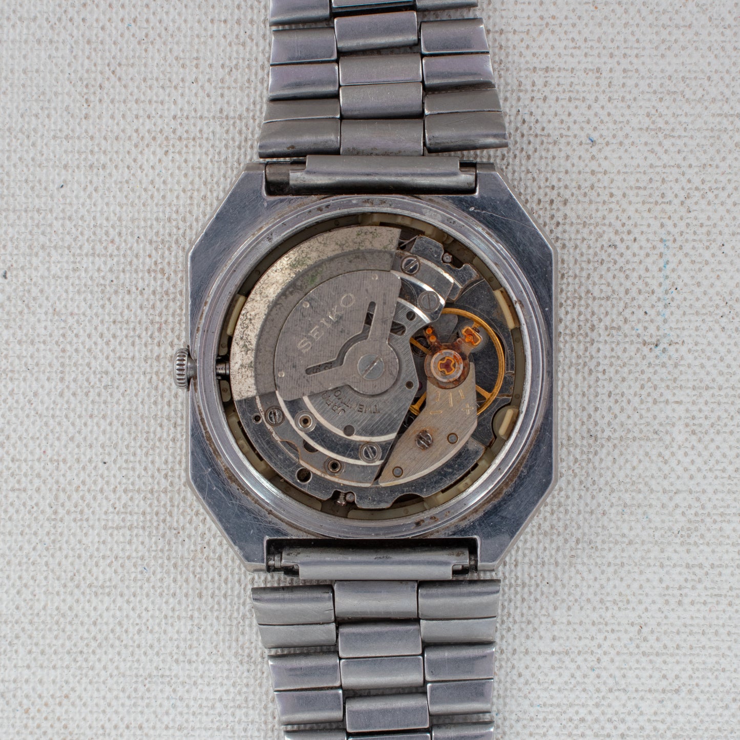 Rare Seiko 5 Auto 6309-5450 Silver Dial Gold Accents Bilingual Day TV Case Watch