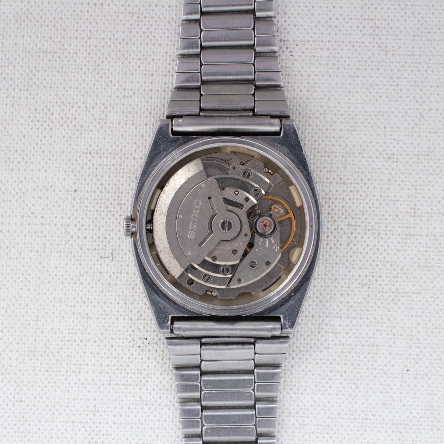Rare Seiko 5 Auto 6349-5080 Striped Grey Dial TV Case 1983 Bilingual Day Watch