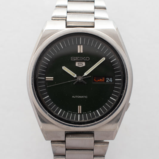 Vintage Seiko 5 Automatic 6309-611A Dark Green Dial Watch English/Arabic Day