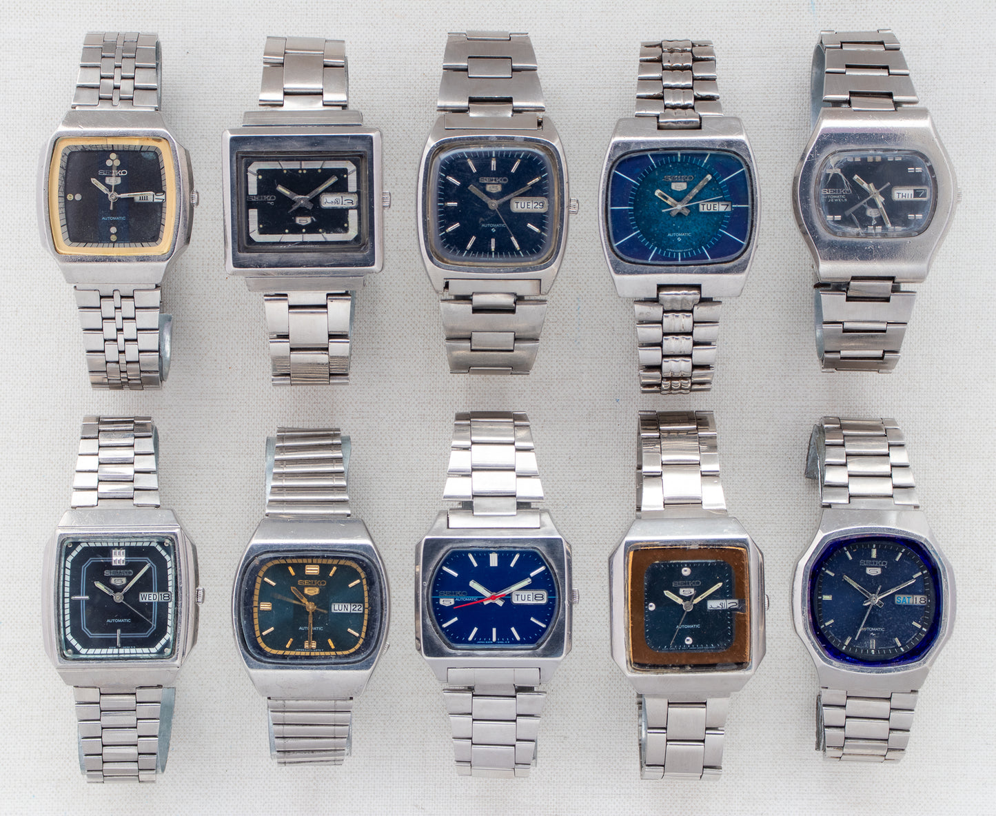 Vintage Seiko 5 Automatic Blue Dials | TV Cases | Refs: 6309-549A, 6309-5030, 6309-5090, 6309-5100, 6119-5401, 6309-566A, 6309-522A, 6309-5510, 6309-545A, 7009-8210