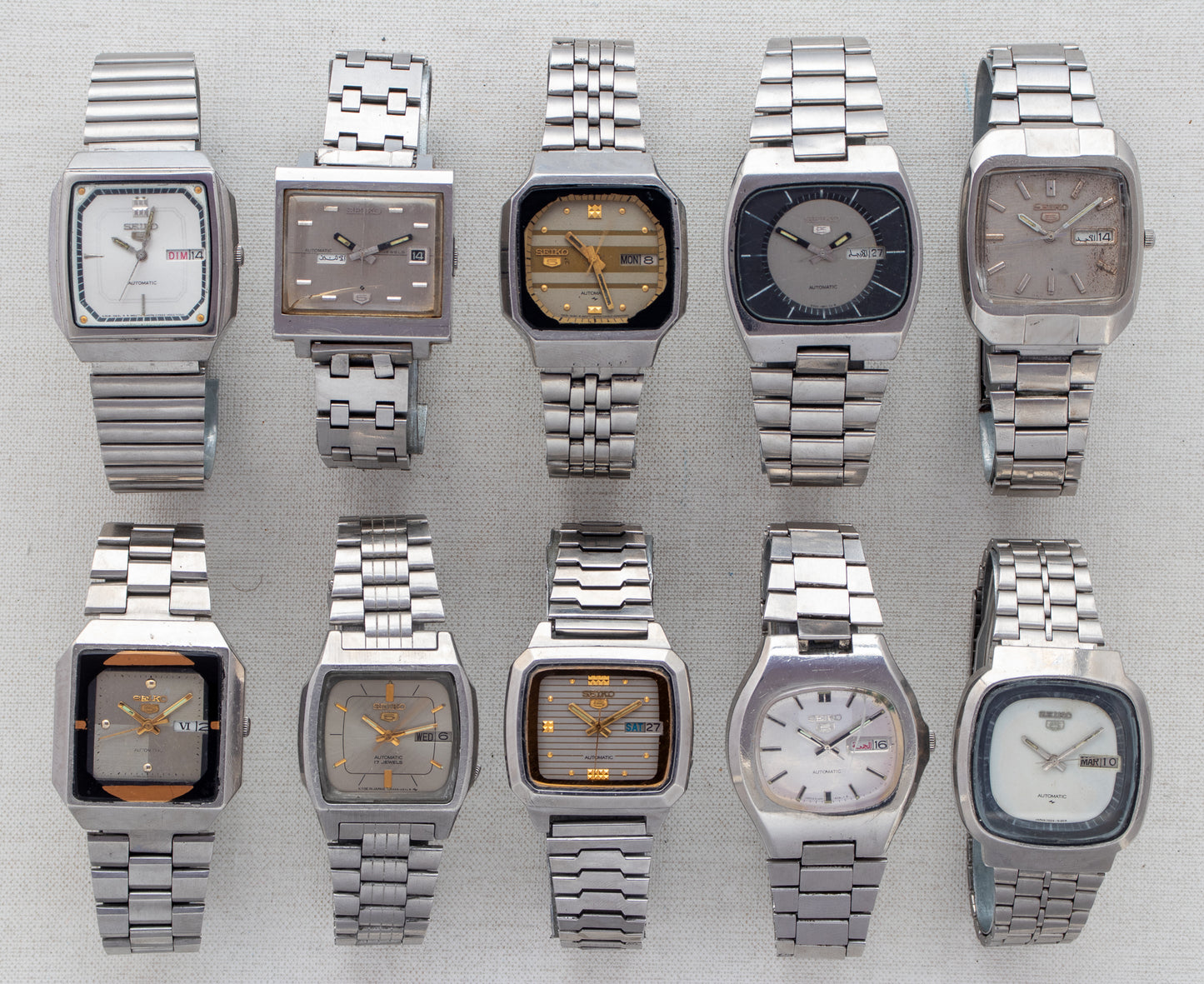 Vintage Seiko 5 Automatic Silver & White Dials | TV Cases | Refs: 6309-7320, 6119-5000, 7009-5330, 6309-6010, 6319-5050, 6309-5450, 7009-5862, 7009-592J, 6309-5320, 7009-5110