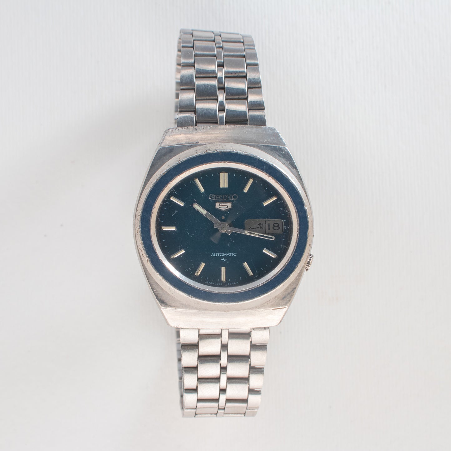 Vintage Seiko 5 Automatic Men's Watch 7009-5240 Dark Blue Dial Arabic Day Rare