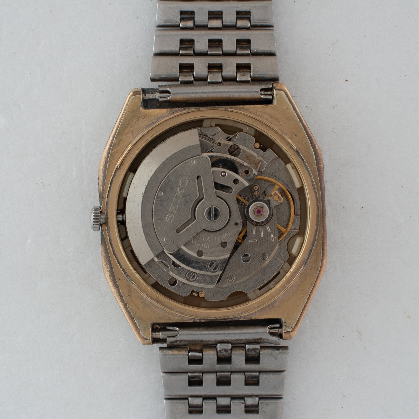 Vintage Seiko 5 Automatic TV Case 6349-5000 Gold Dial 23J Day/Date Watch 1982