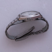 Crown-side view of Vintage Seiko 5 7009-8760 Automatic White Dial Octagonal Case Watch