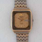 Vintage Seiko 5 6349-5000 Automatic 23J Gold Dial Day Date Wristwatch