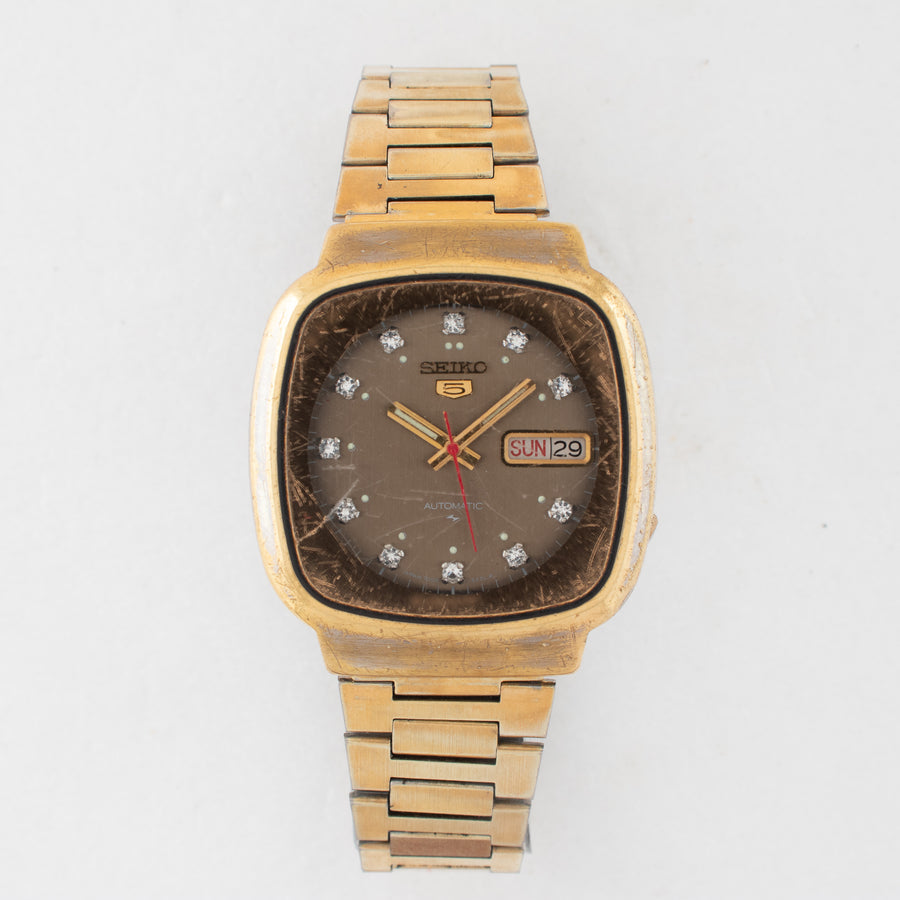 Vintage Seiko 5 7009-5140 Automatic 17J Silver Dial Day Date Wristwatch
