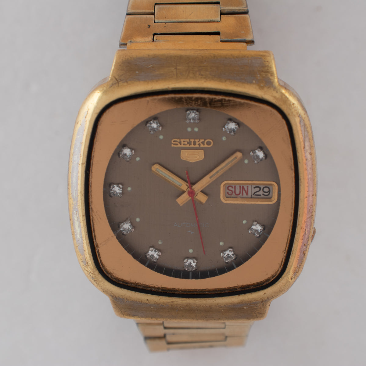 Vintage Seiko 5 7009-5140 Automatic 17J Silver Dial Day Date Wristwatch