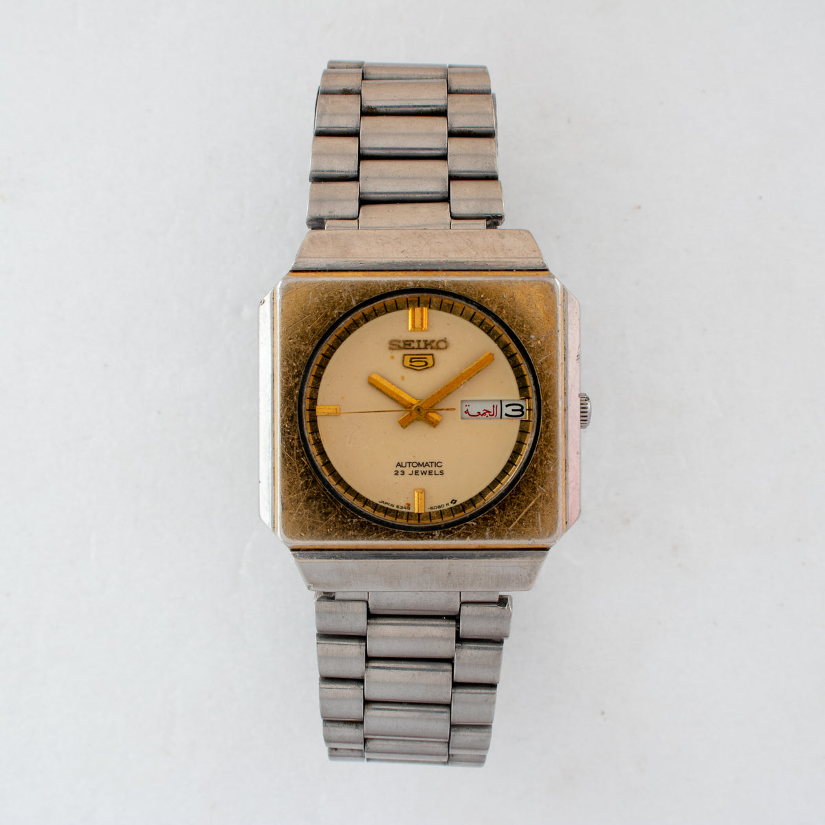 Vintage Seiko 5 6349-6050 Automatic 23J Cream Dial Day Date Wristwatch