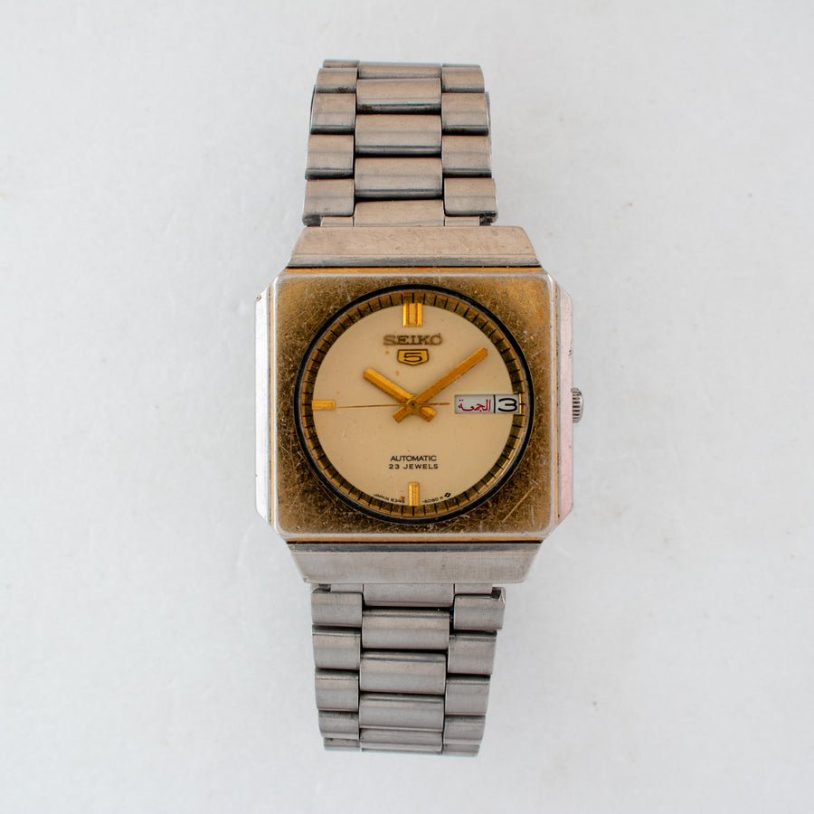 Vintage Seiko 5 6349-6050 Automatic 23J Cream Dial Day Date Wristwatch