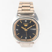 Vintage Seiko 5 7009-521A Automatic 17J Black Dial Day Date Wristwatch