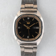 Vintage Seiko 5 7009-521A Automatic 17J Black Dial Day Date Wristwatch