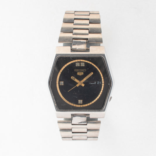 Vintage Seiko 5 6309-6070 Automatic 17J Black Dial Day Date Wristwatch