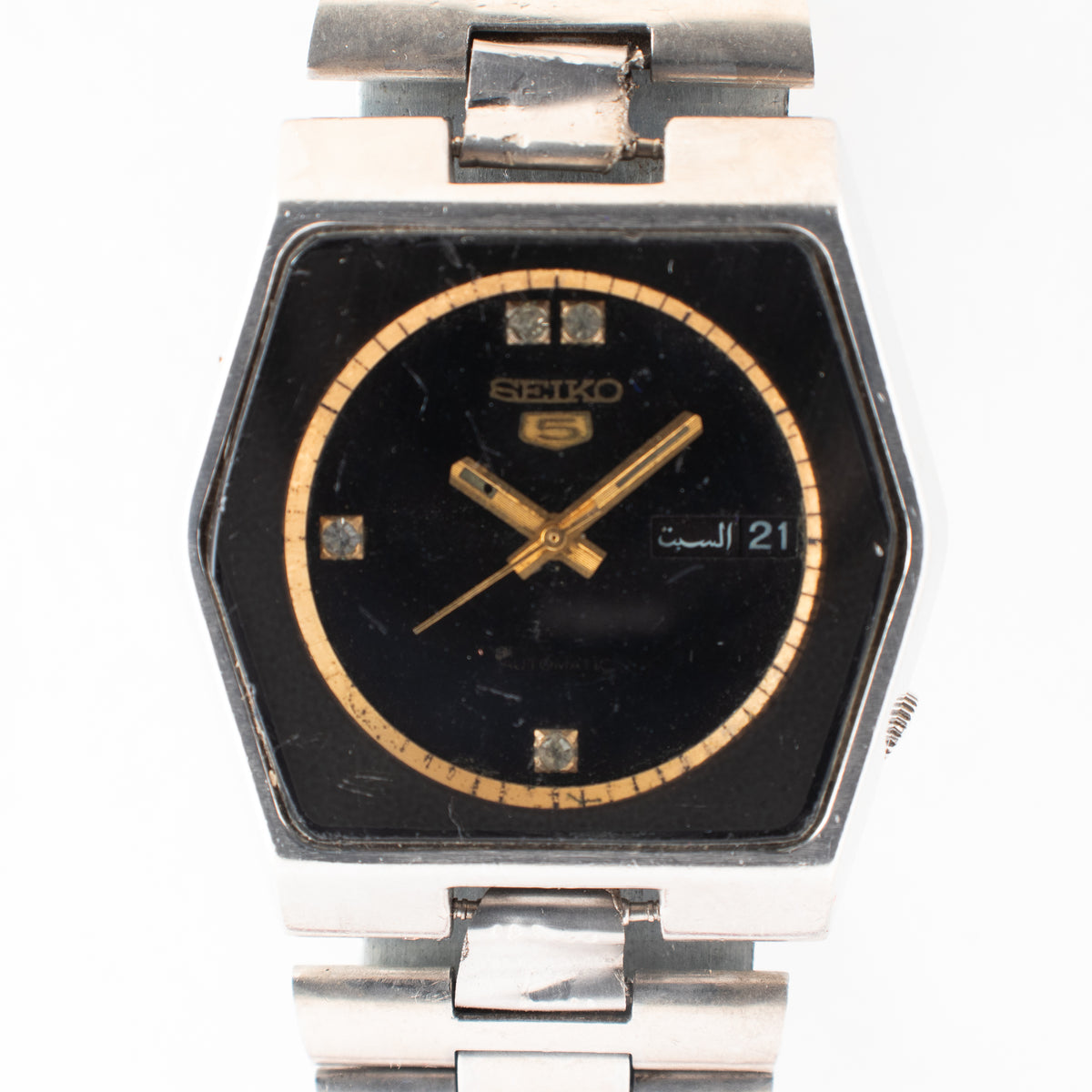 Vintage Seiko 5 6309-6070 Automatic 17J Black Dial Day Date Wristwatch