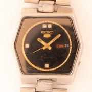 Vintage Seiko 5 6309-6070 Automatic 17J Black Dial Day Date Wristwatch