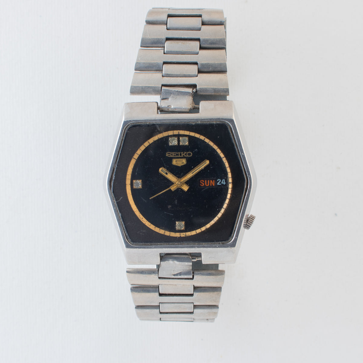 Vintage Seiko 5 6309-6070 Automatic 17J Black Dial Day Date Wristwatch