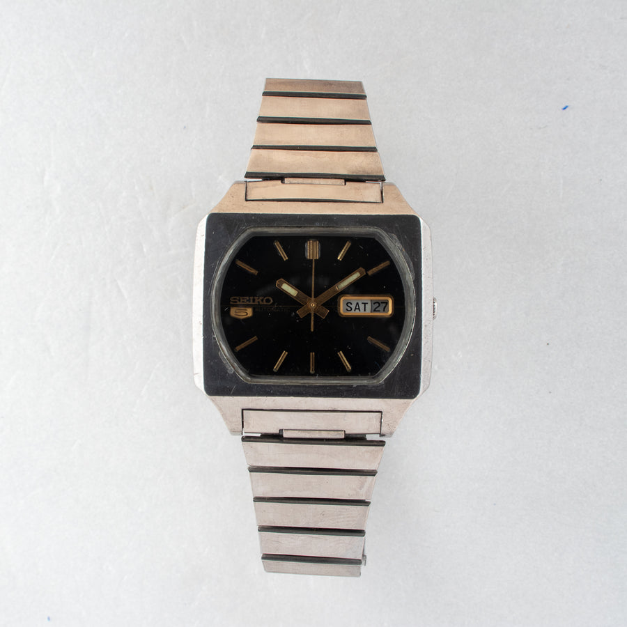 Vintage Seiko 5 6309-5510 Automatic 17J Black Dial Day Date Wristwatch