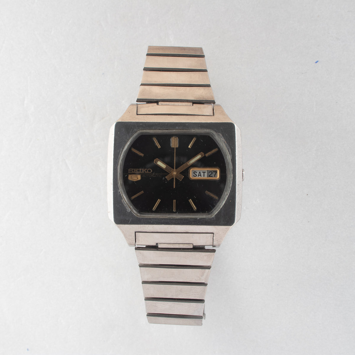 Vintage Seiko 5 6309-5510 Automatic 17J Black Dial Day Date Wristwatch
