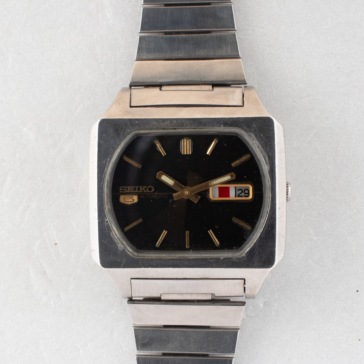 Vintage Seiko 5 6309-5510 Automatic 17J Black Dial Day Date Wristwatch