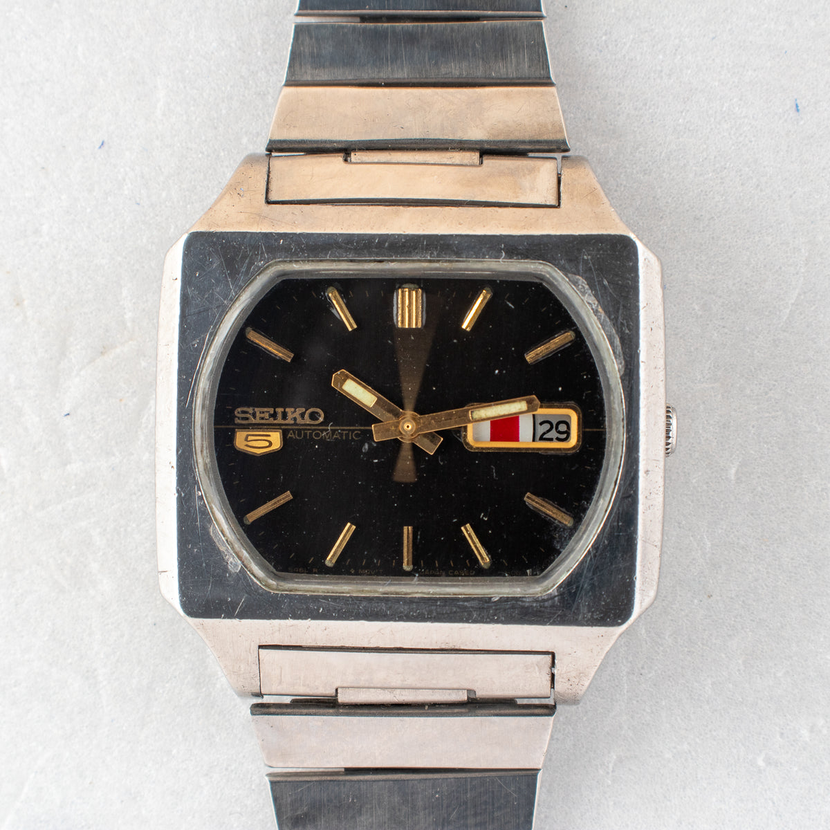 Vintage Seiko 5 6309-5510 Automatic 17J Black Dial Day Date Wristwatch