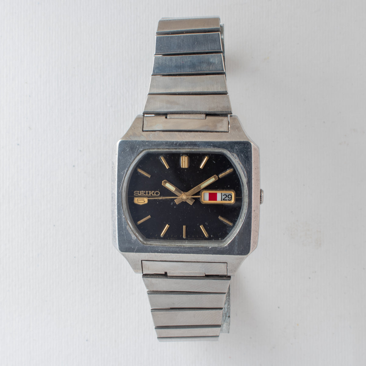 Vintage Seiko 5 6309-5510 Automatic 17J Black Dial Day Date Wristwatch