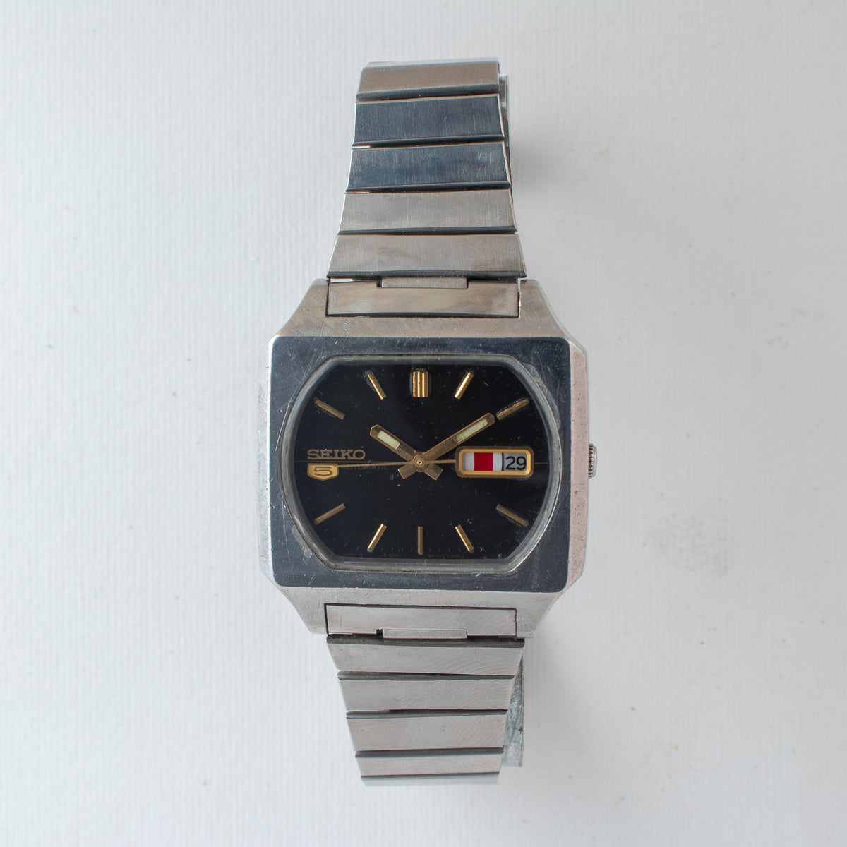 Vintage Seiko 5 6309-5510 Automatic 17J Black Dial Day Date Wristwatch
