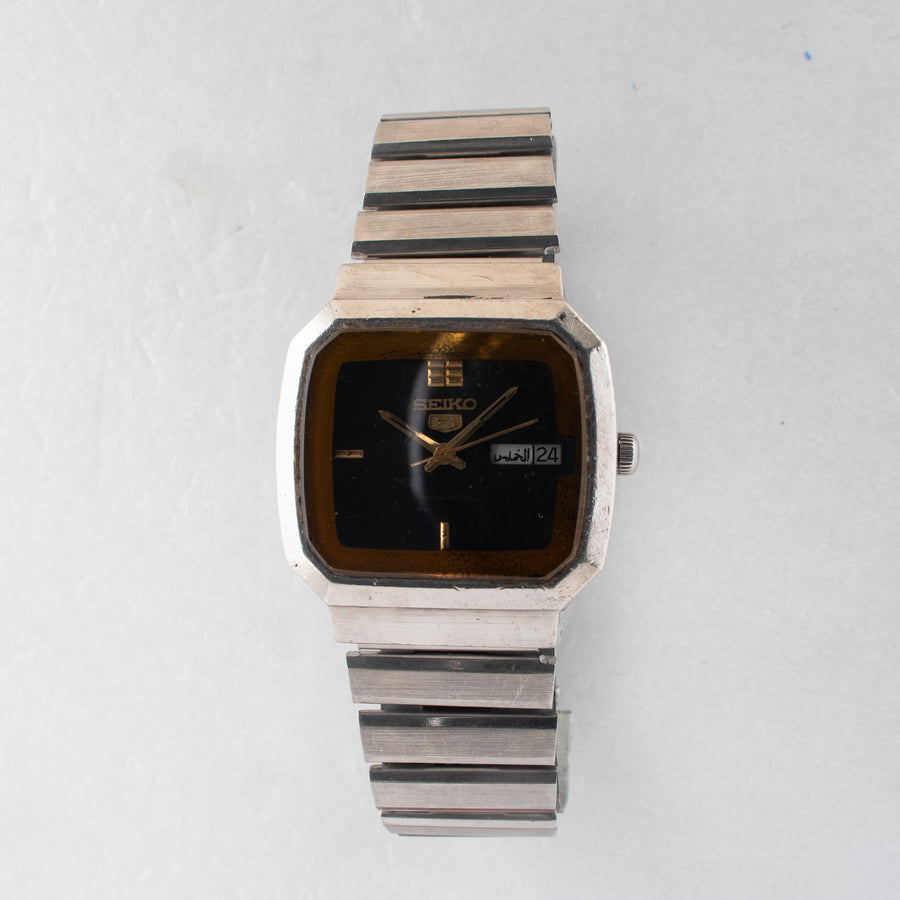 Vintage Seiko 5 6309-525J Automatic 17J Black Dial Day Date Wristwatch