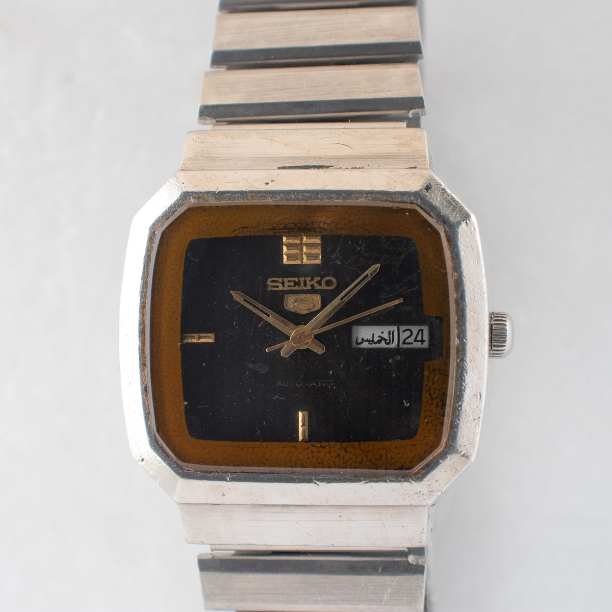 Vintage Seiko 5 6309-525J Automatic 17J Black Dial Day Date Wristwatch