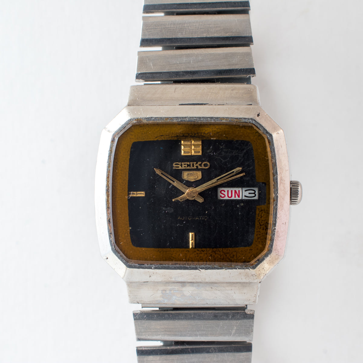 Vintage Seiko 5 6309-525J Automatic 17J Black Dial Day Date Wristwatch
