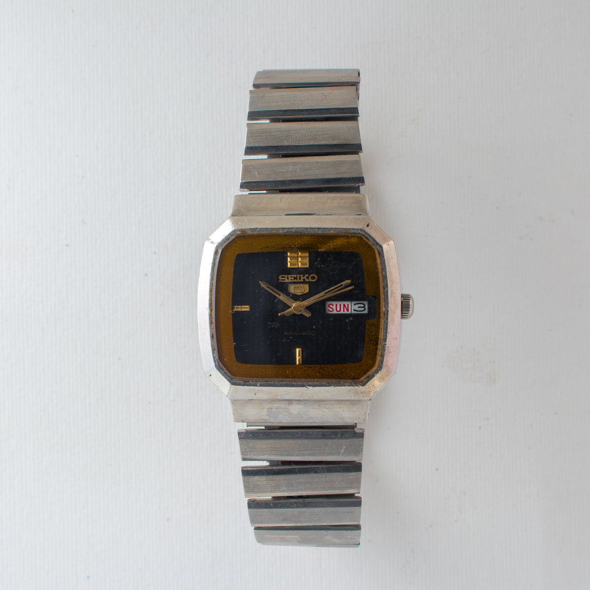 Vintage Seiko 5 6309-525J Automatic 17J Black Dial Day Date Wristwatch