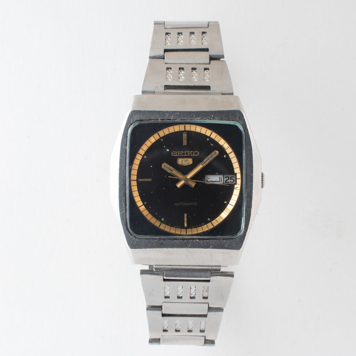 Vintage Seiko 5 6309-6200 Automatic 17J Black Dial Day Date Wristwatch