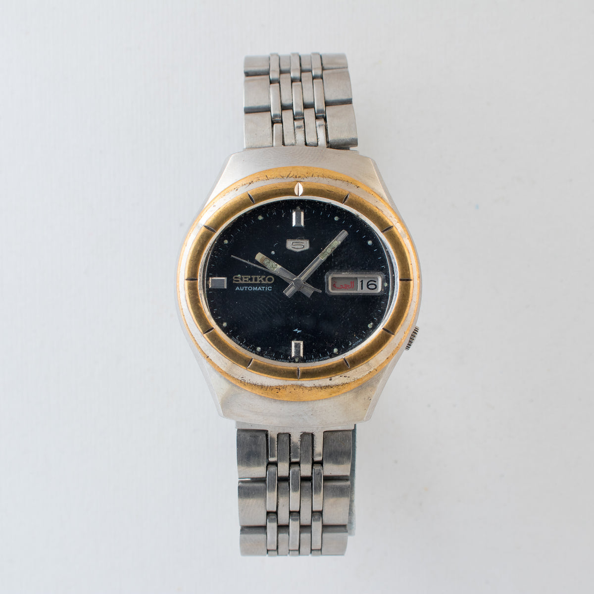 Vintage Seiko 5 7009-5250 Automatic 17J Black Dial Day Date Wristwatch