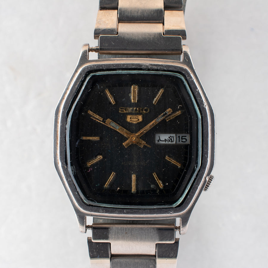 Vintage Seiko 5 6309-584A Automatic 17J Black Dial Day Date Wristwatch