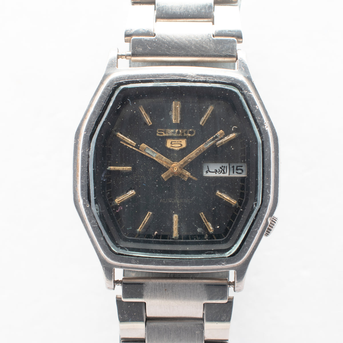 Vintage Seiko 5 6309-584A Automatic 17J Black Dial Day Date Wristwatch