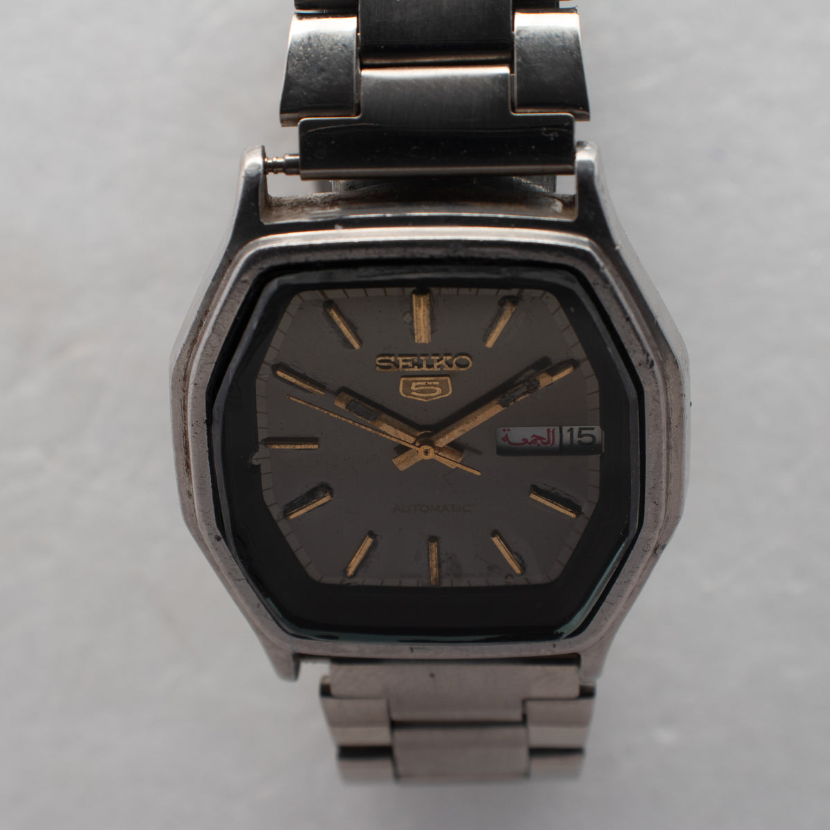 Vintage Seiko 5 6309-584A Automatic 17J Black Dial Day Date Wristwatch