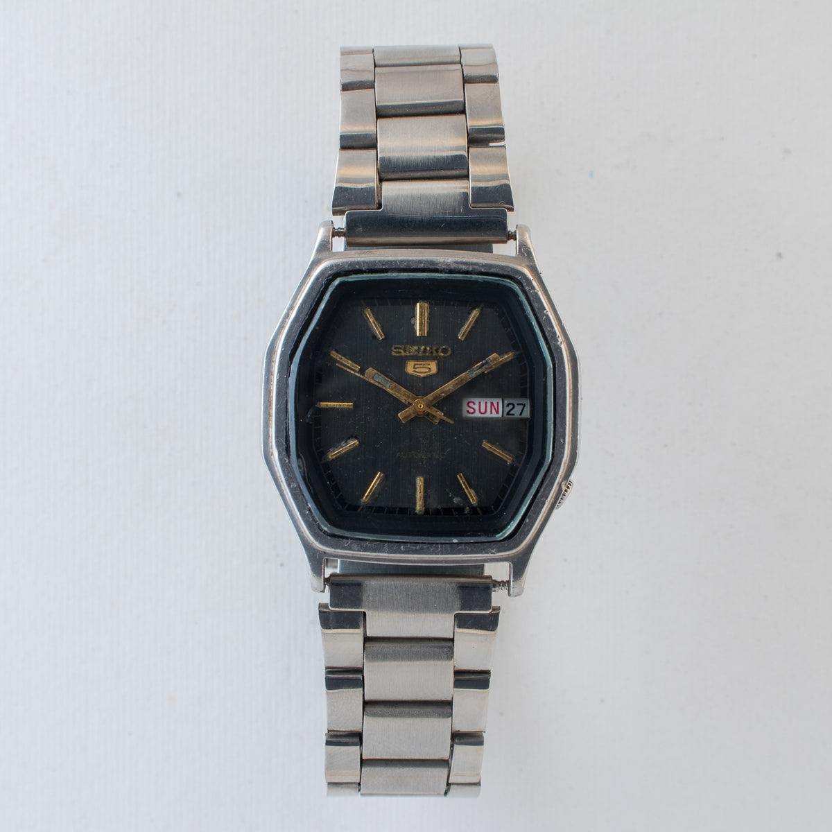 Vintage Seiko 5 6309-584A Automatic 17J Black Dial Day Date Wristwatch