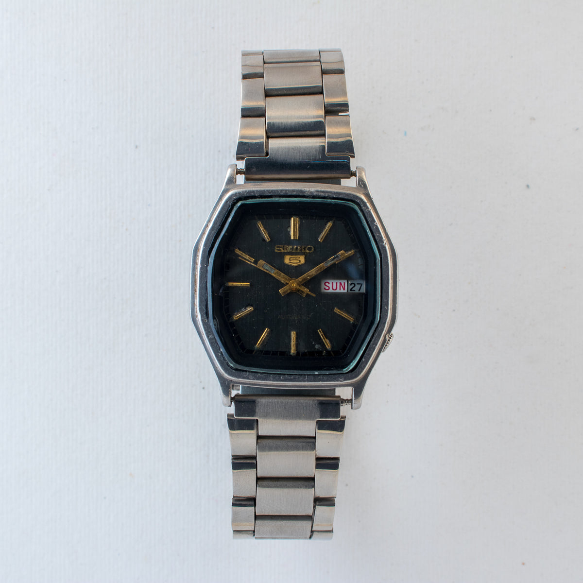 Vintage Seiko 5 6309-584A Automatic 17J Black Dial Day Date Wristwatch