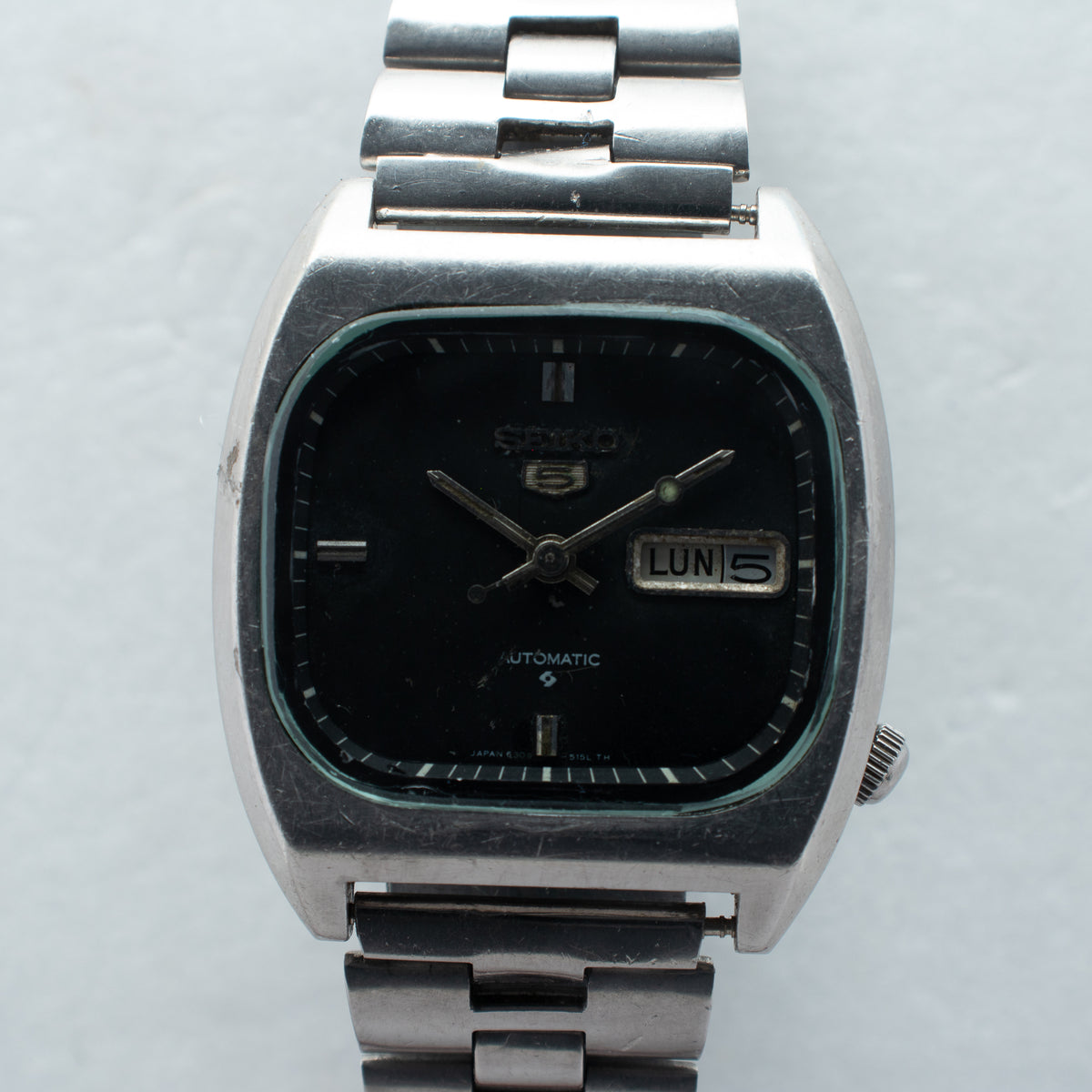 Vintage Seiko 5 6309-5120 Automatic 17J Black Dial Day Date Wristwatch
