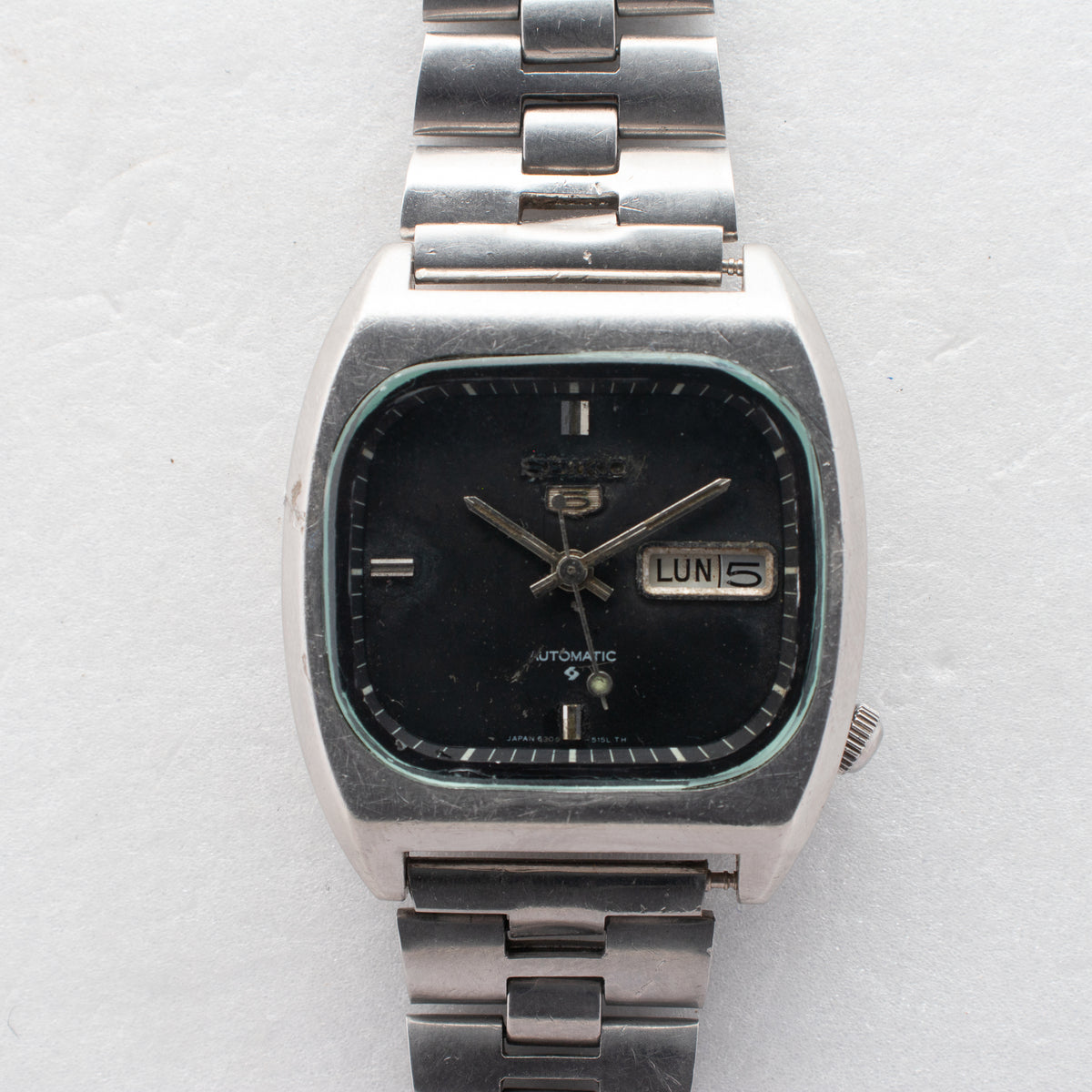 Vintage Seiko 5 6309-5120 Automatic 17J Black Dial Day Date Wristwatch