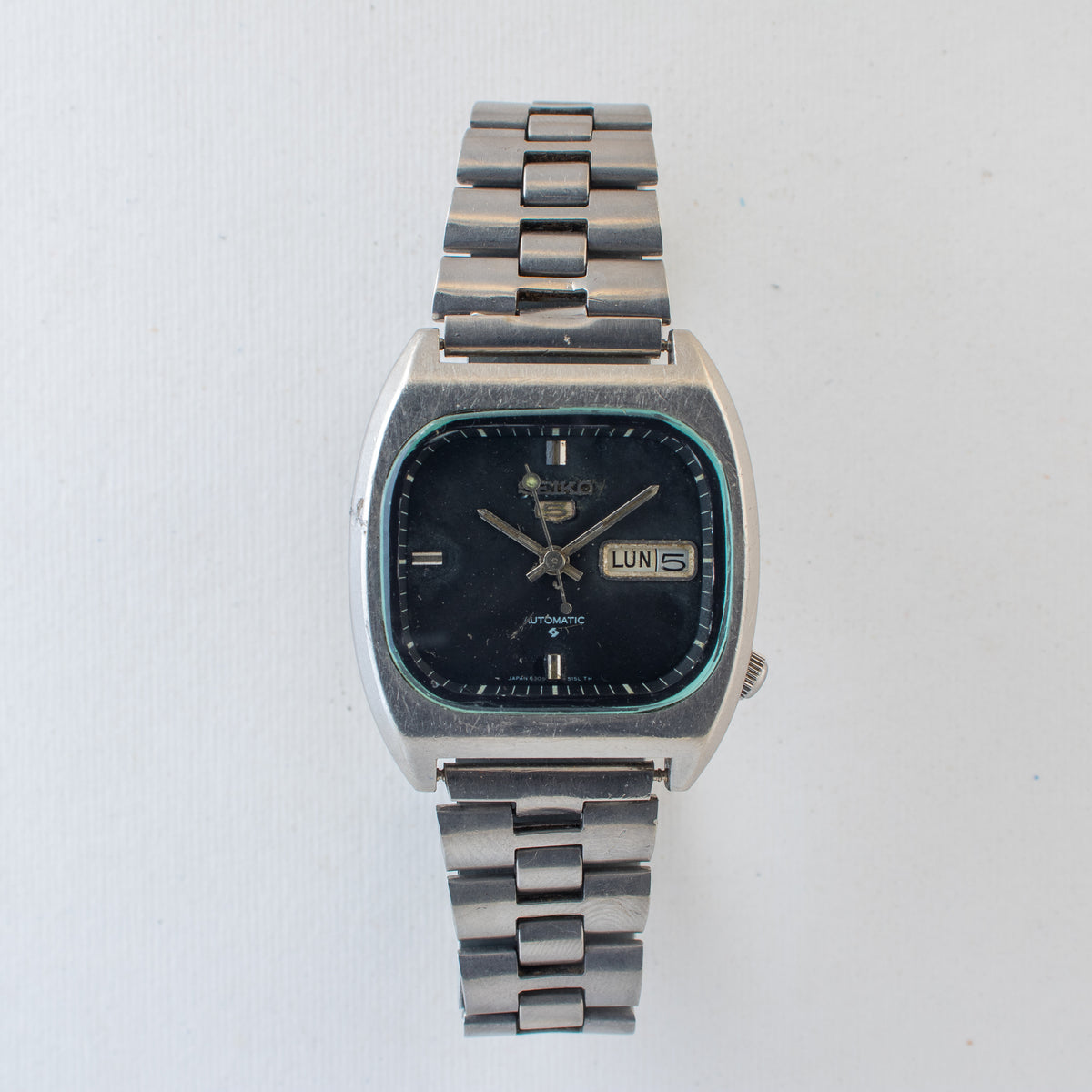 Vintage Seiko 5 6309-5120 Automatic 17J Black Dial Day Date Wristwatch