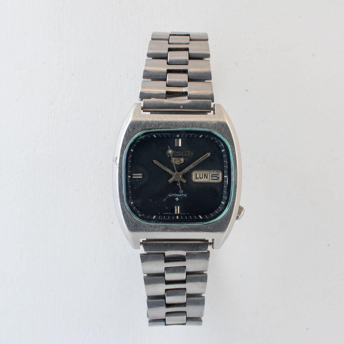 Vintage Seiko 5 6309-5120 Automatic 17J Black Dial Day Date Wristwatch