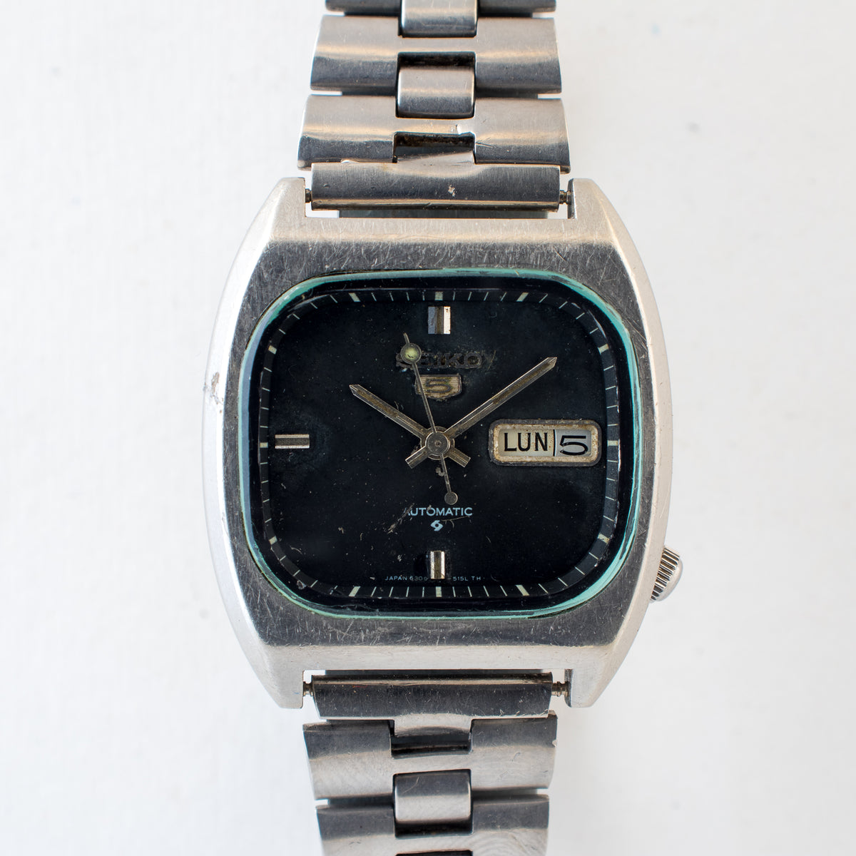 Vintage Seiko 5 6309-5120 Automatic 17J Black Dial Day Date Wristwatch