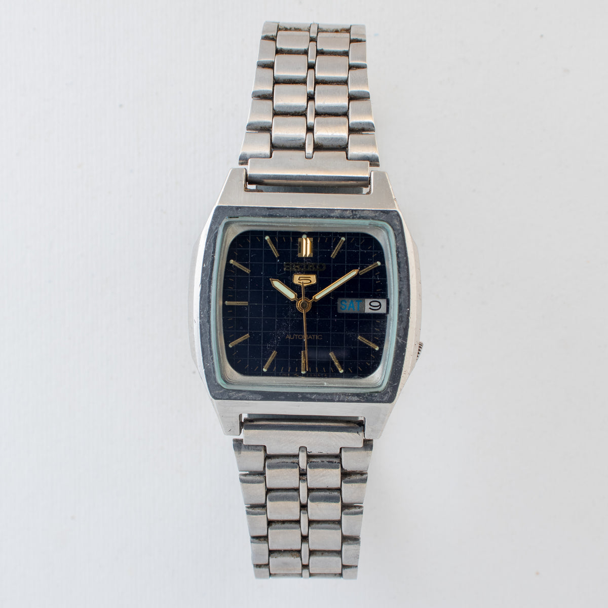 Vintage Seiko 5 7009-5860 Automatic 17J Black Dial Day Date Wristwatch