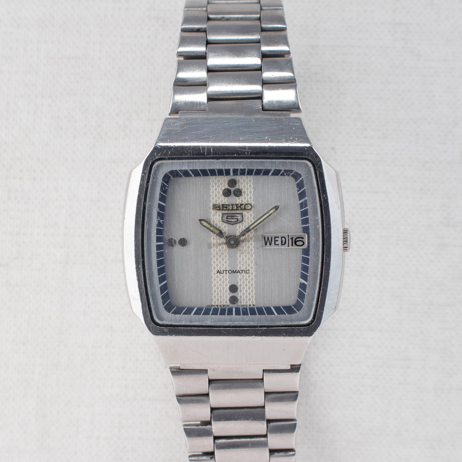 Vintage Seiko 5 6309-5490 Automatic 17J Silver Dial Day Date Wristwatch