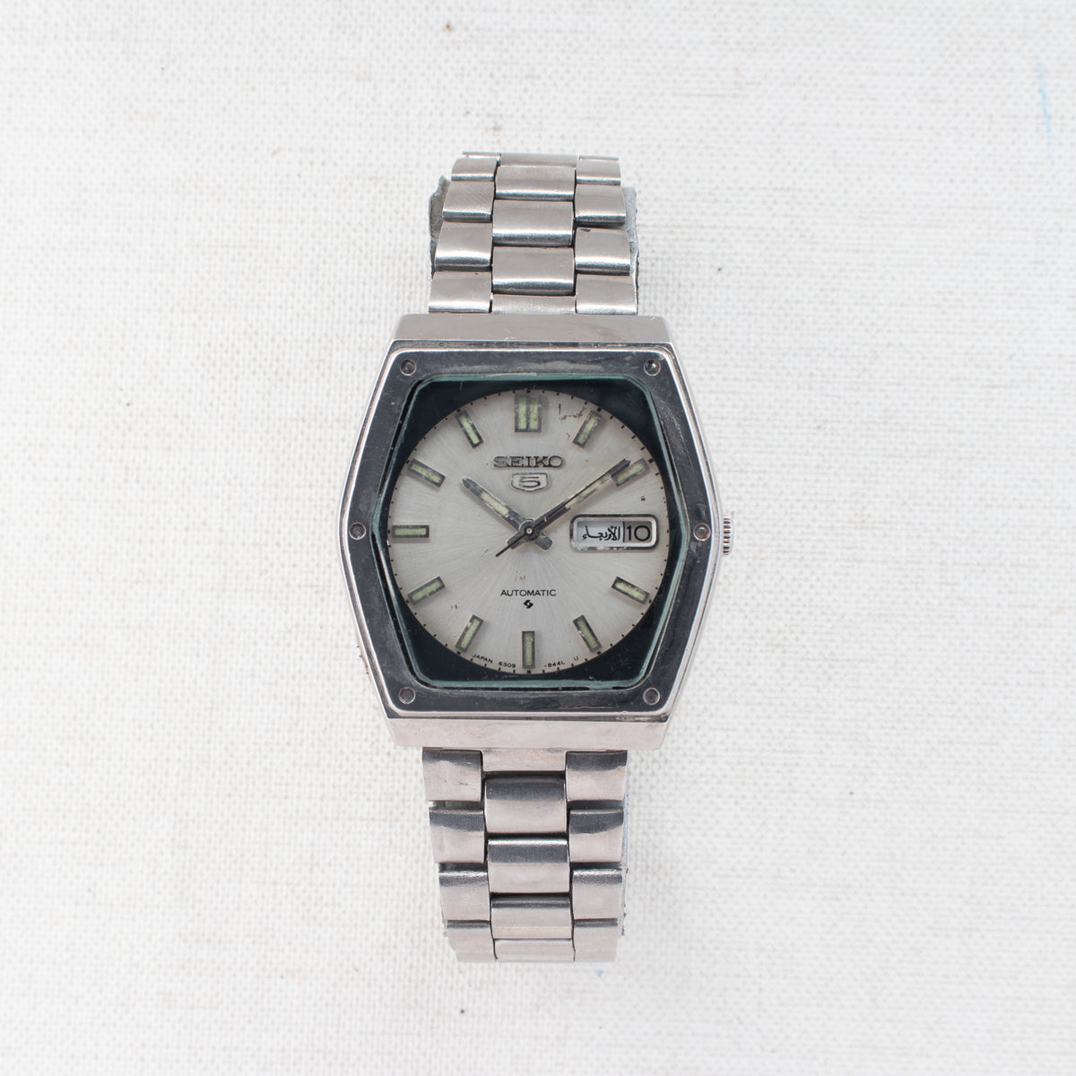 Vintage Seiko 5 6309-615A Automatic 17J Silver Dial Day Date Wristwatch