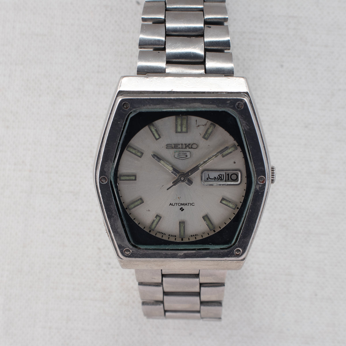 Vintage Seiko 5 6309-615A Automatic 17J Silver Dial Day Date Wristwatch