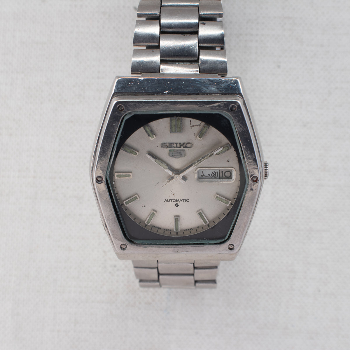 Vintage Seiko 5 6309-615A Automatic 17J Silver Dial Day Date Wristwatch