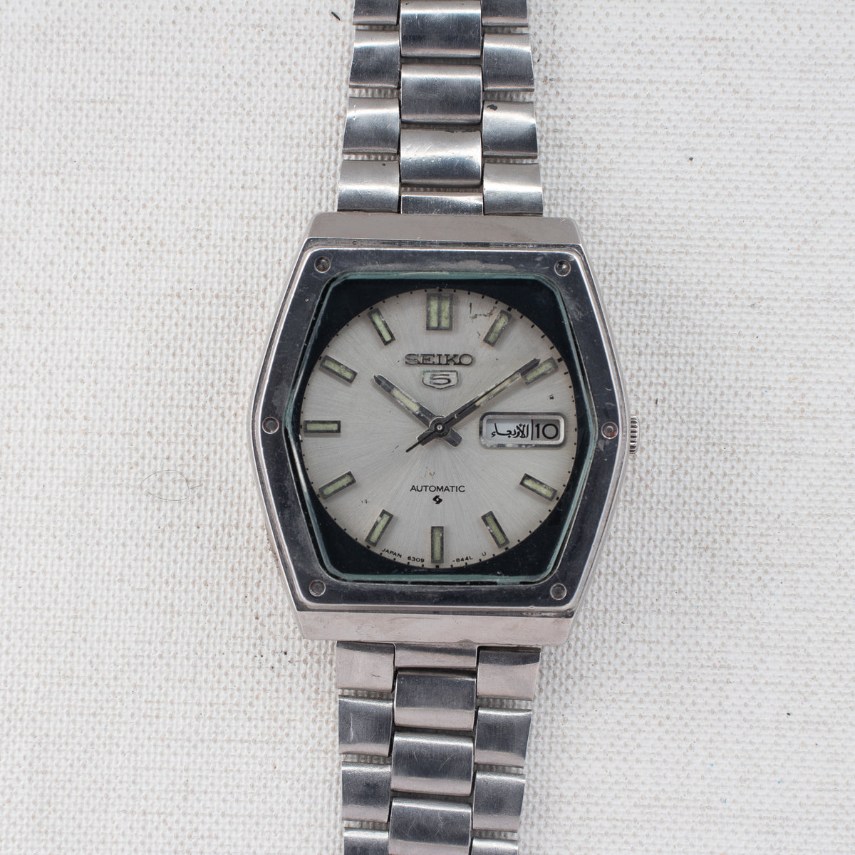 Vintage Seiko 5 6309-615A Automatic 17J Silver Dial Day Date Wristwatch