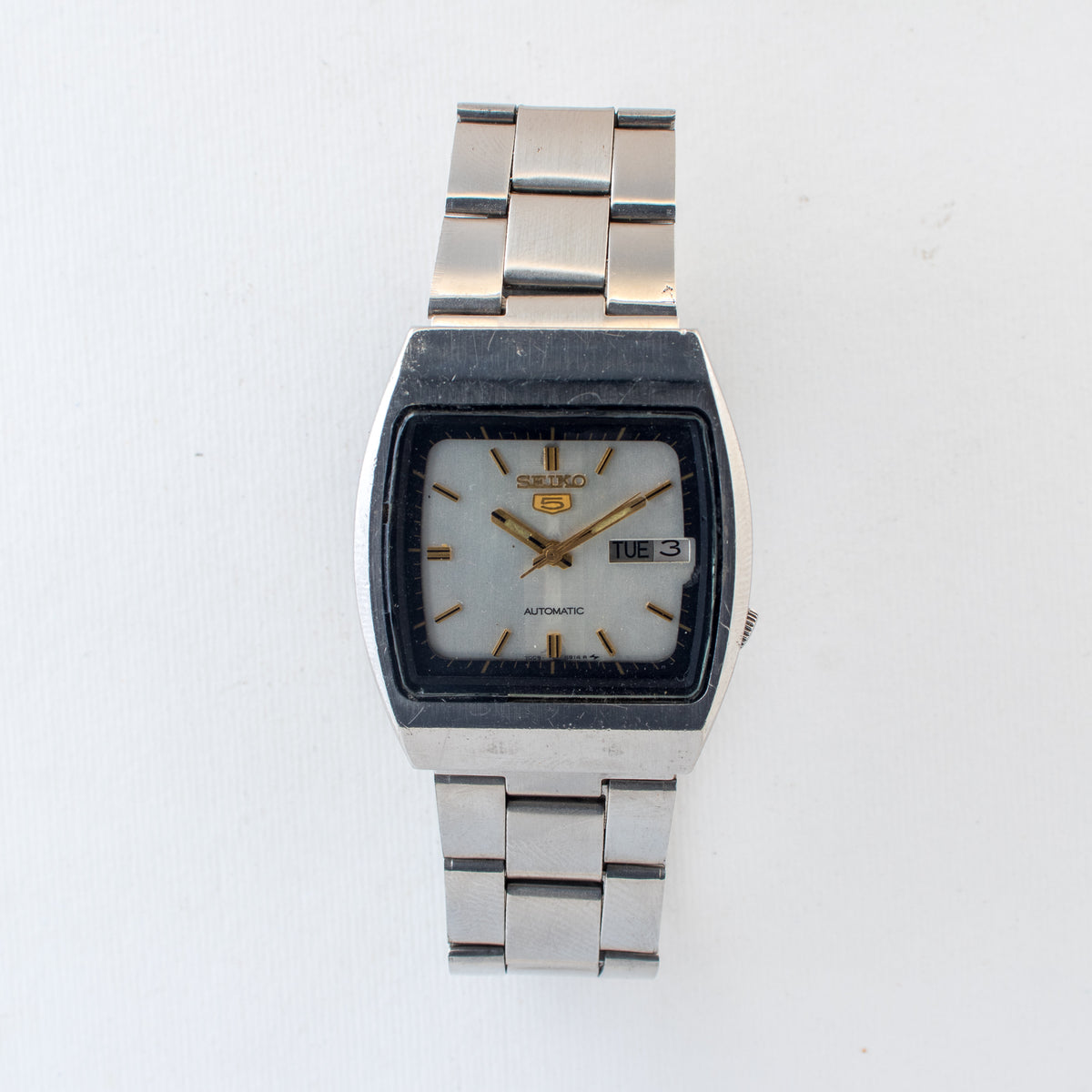 Vintage Seiko 5 7009-5760 Automatic 17J Silver Dial Day Date Wristwatch