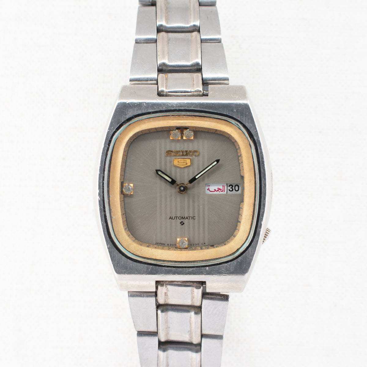 Vintage Seiko 5 6309-5180 Automatic 17J Silver Dial Day Date Wristwatch