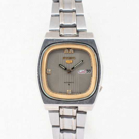 Vintage Seiko 5 6309-5180 Automatic 17J Silver Dial Day Date Wristwatch